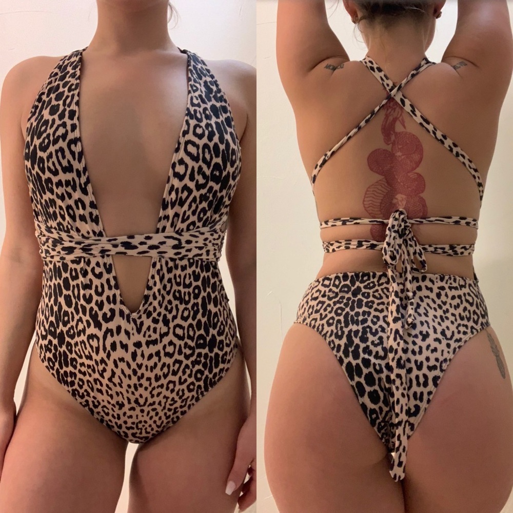 Cheetah leopard print wrap tie swimsuit